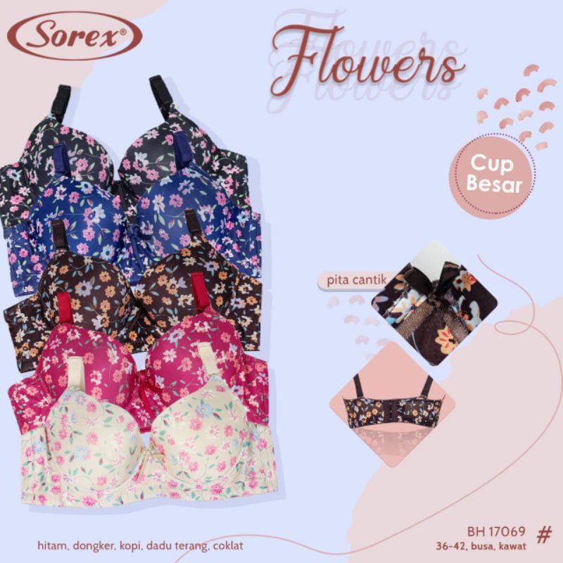 ORI SOREX Bra sorex 17069 Flowers Busa Tipis Kawat