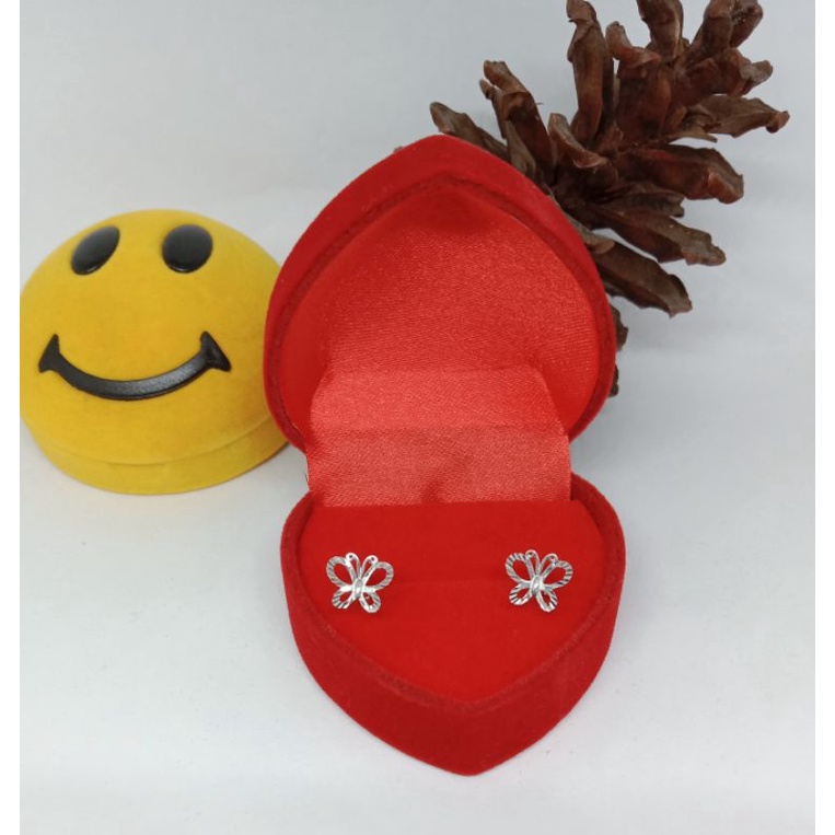 anting toge kupu-kupu, emas putih kadar 375(8k)