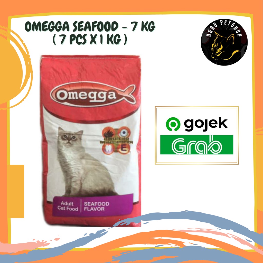 OMEGGA SEAFOOD MAKANAN KUCING KEMASAN 7 pcs x 1 Kg Grab/Gojek