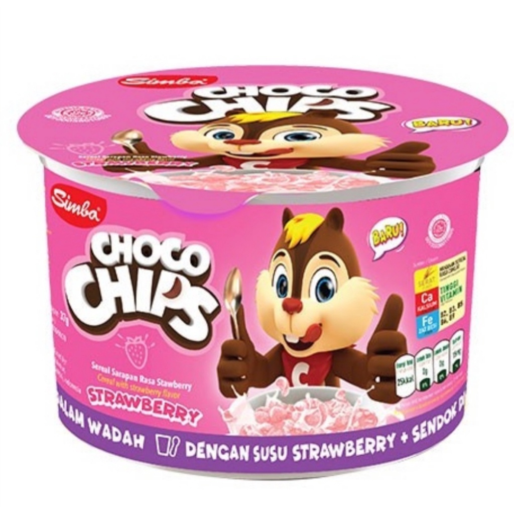 Choco Chip Cereal SIMBA Cup Susu Strawberry 34 gr