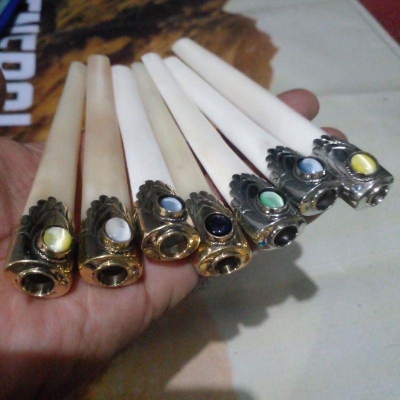 once pirok tulang sapi, kerbau atau unta Jawa panjang 12cm ring alpaka permata