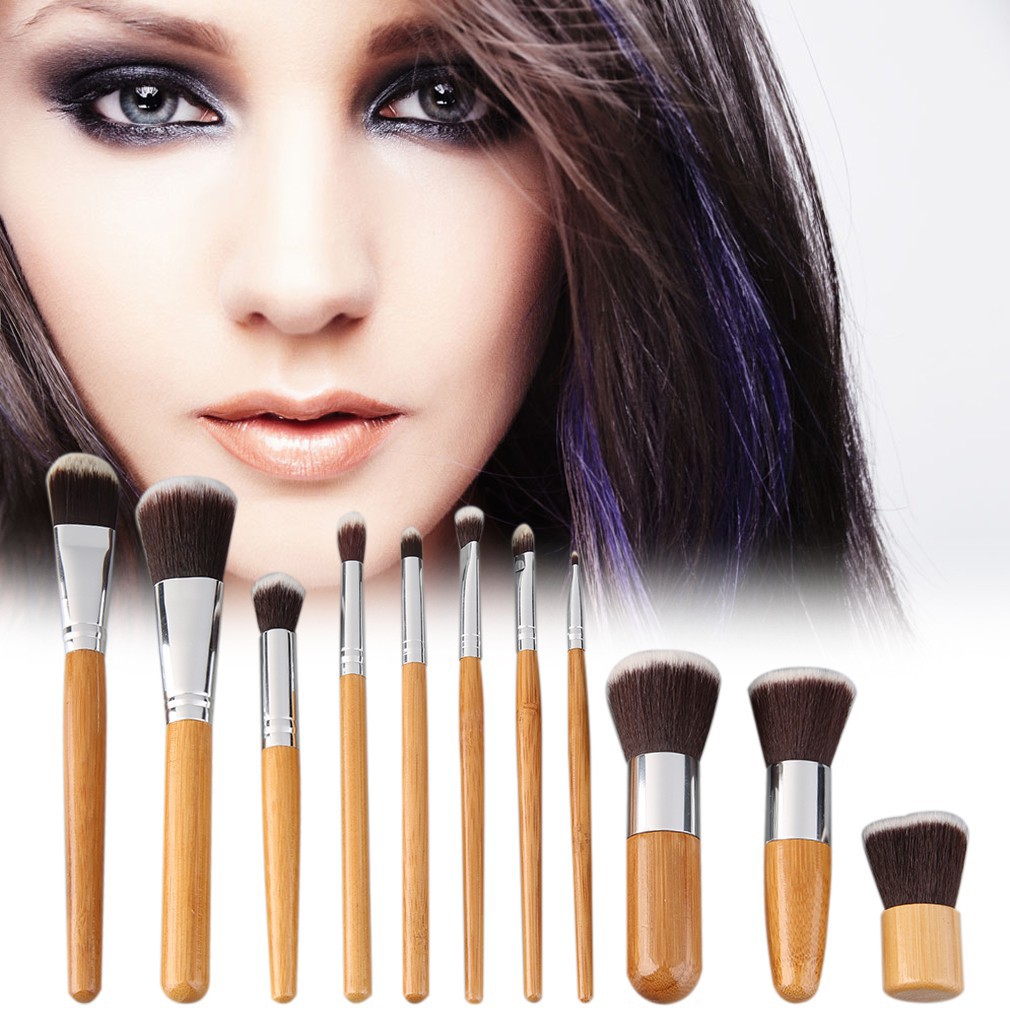 BIG SALE KUAS MAKE UP SET 11 PCS BRUSH NATURAL BAMBOO MAKEUP