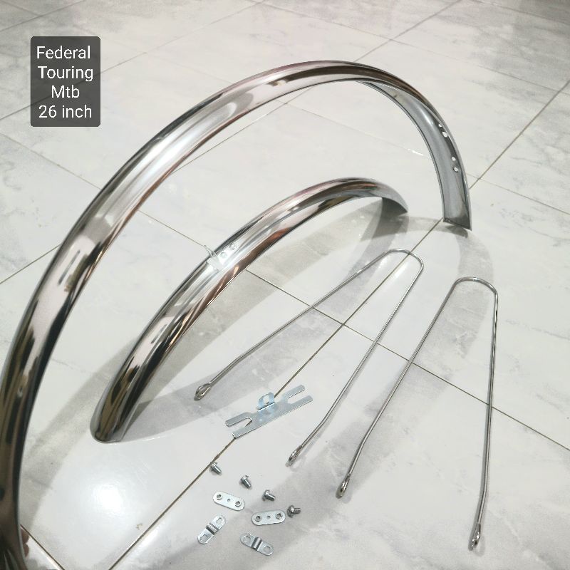 SPAKBOR SEPEDA FEDERAL TOURING 26 INCH CHROME BAHAN PLAT BESI FENDER SLEBOR SEPEDA