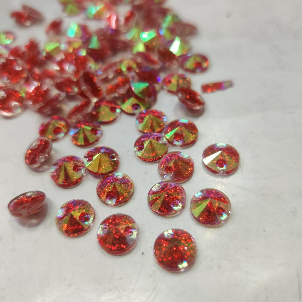 [Per Bks/1.000 pcs] 8 mm Bulat Runcing GLITTER WARNA Batu Akrilik / Berlian Jahit