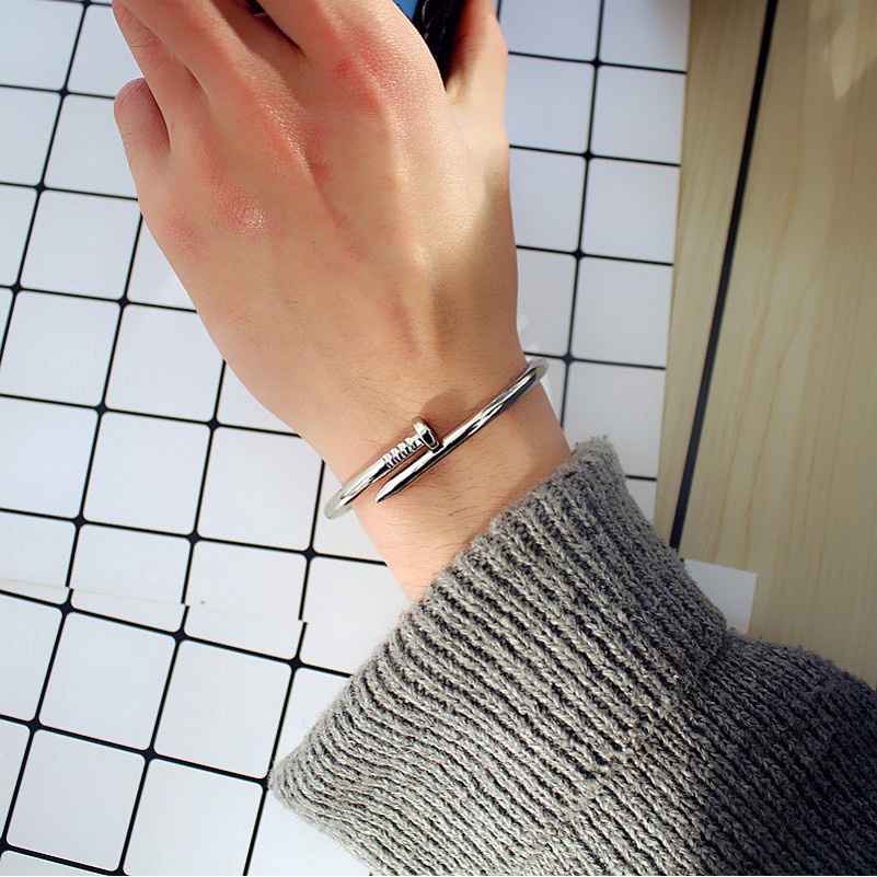 [Korean Trendy Personality Opening Nail-shape Bangle Bracelet] [Ladies Simple Alloy Metal Gold Silver Black Bangle Party Jewely][Gifts For Girlfriends Jewellery Accessories]