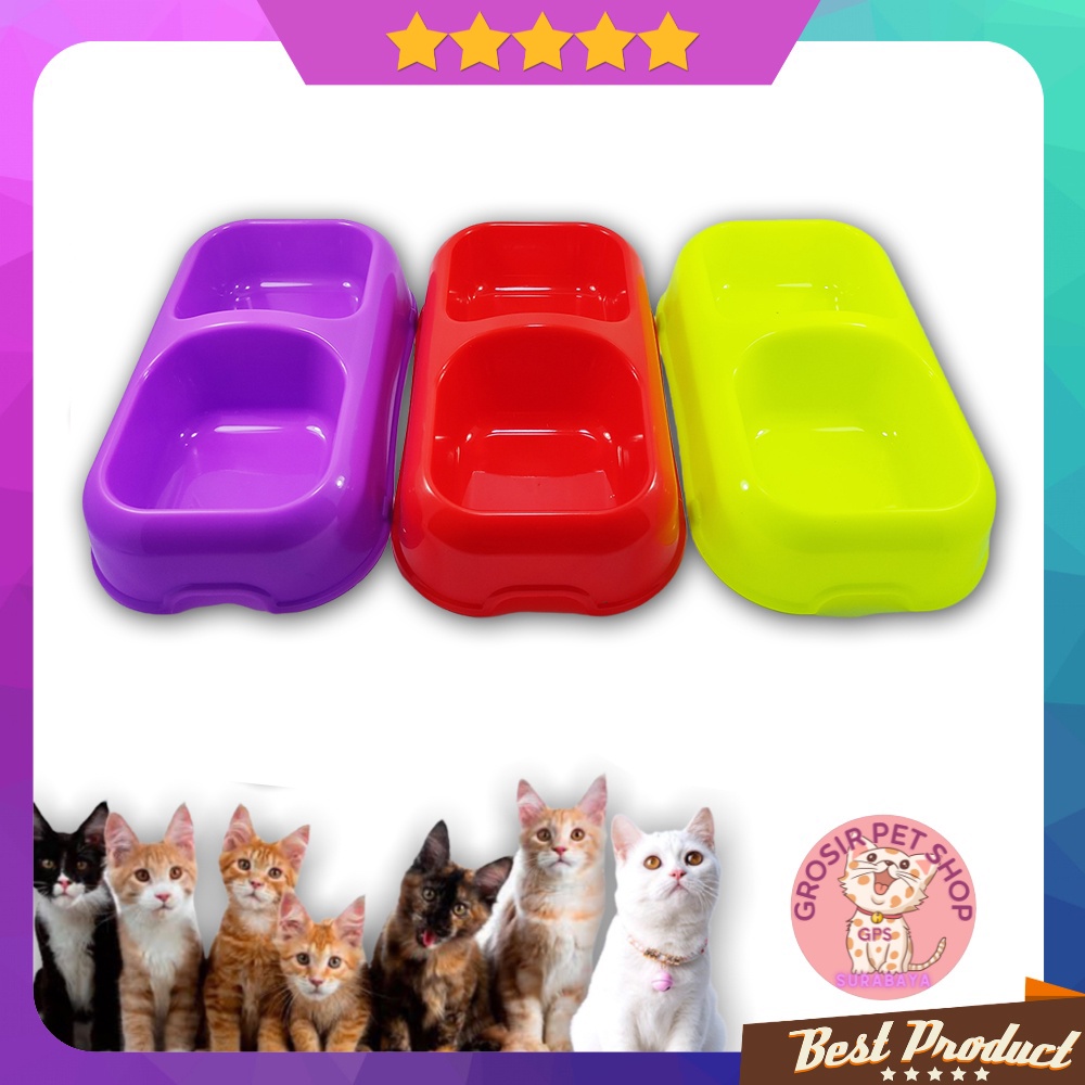 Mangkuk pakan kucing Anjing kelinci double plate bentuk kotak bowl feeder