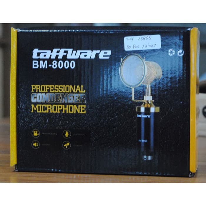 Taffware Mikrofon Kondenser dengan Shock Proof Mount Mic BM 8000