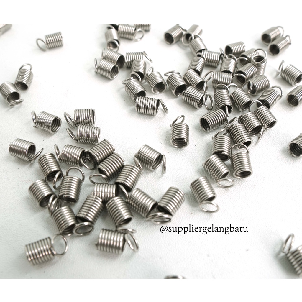 UJUNG TALI CONNECTOR 5mm SPRING CORD end per KONEKTOR SILVER masker