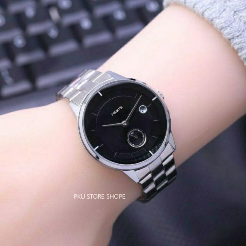 JAM TANGAN WANITA BESST SELLER FITUR TANGGAL WATER RESISITANT JAM TANGAN WANITA MIRETE ORIGINAL TERBARU JAM TANGAN CEWEK RANTAI STAENLES STEL FREE BATRAI JAM TANGAN FASHION WANITA GS/FOS MIRETE ORIGINAL