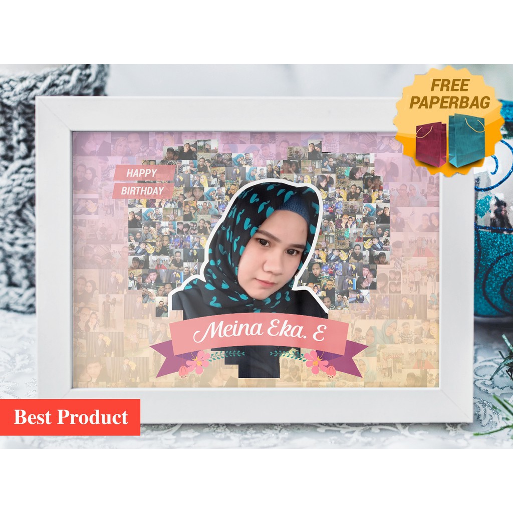  Desain  Foto  Mozaik cetak bingkai 21x30 cm kado ultah 