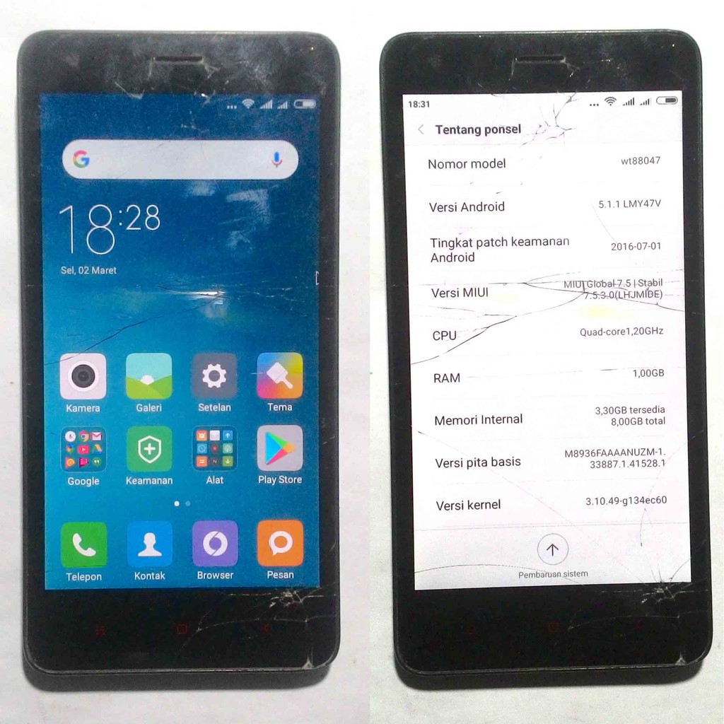 HP Xiaomi Redmi 2 Mesin Xiaomi Redmi 2 2014811 WT88047 4G LTE Kondisi Normal Tested Minus TS RETAK