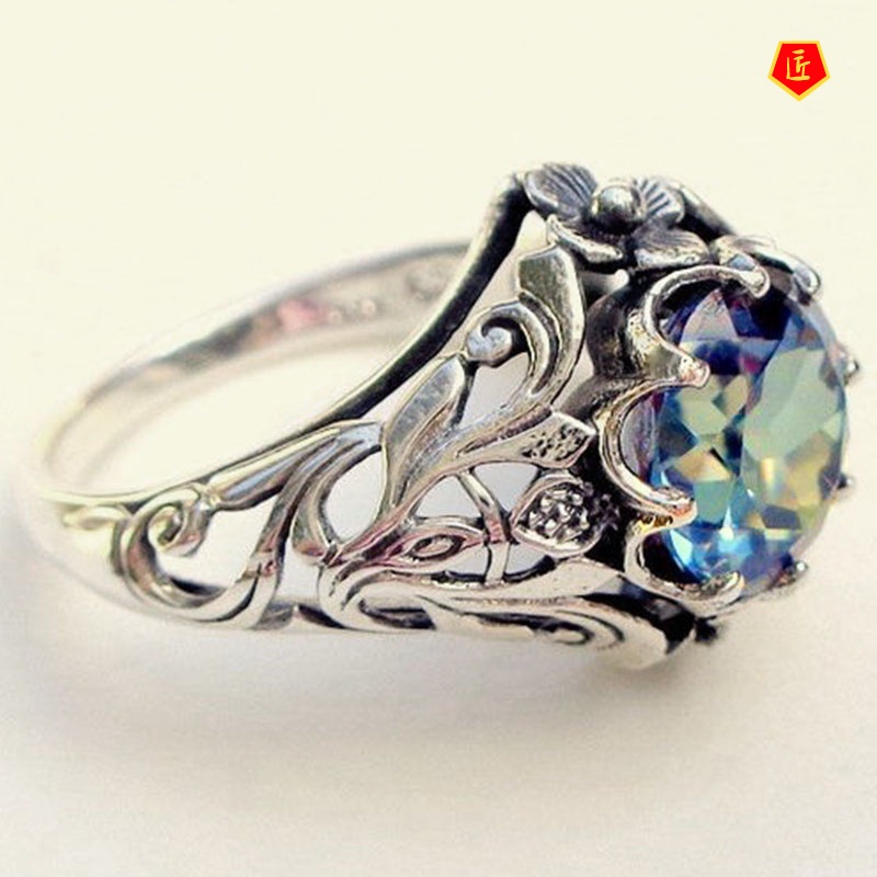 [Ready Stock]Fashion Colorful Moissanite Hollow Ring Creative Black Gold