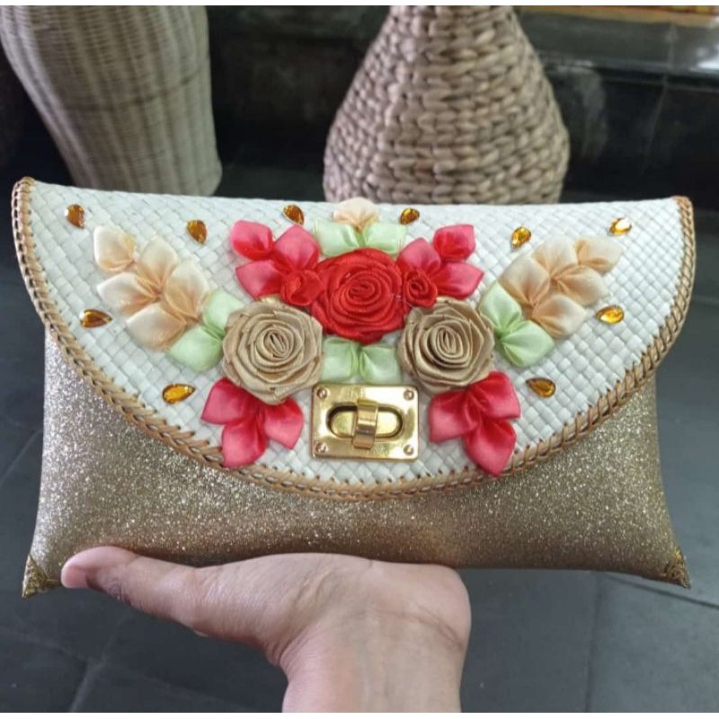 Clutch pesta/ clutch pandan / gliter kunci