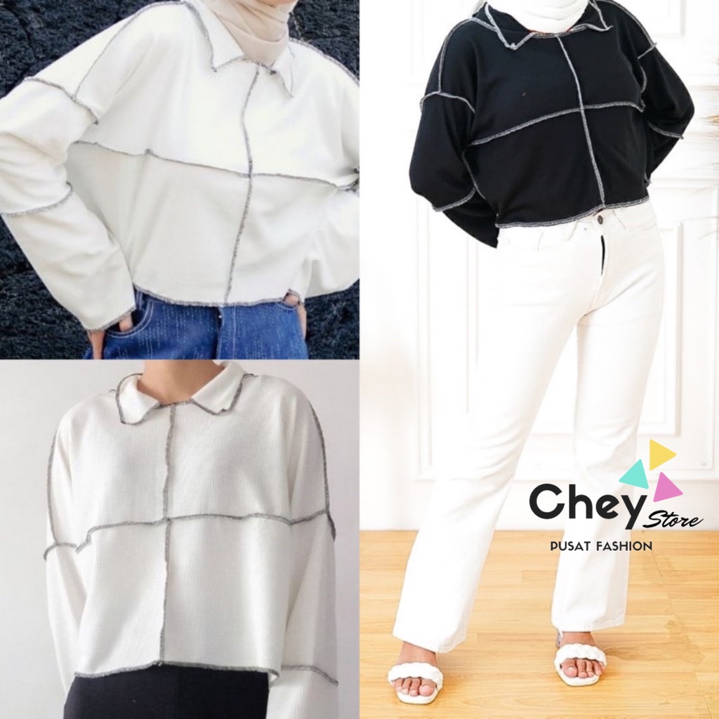 GFS AC DUST IN XXL OVERSIZE RIB CONTRAST TOP | Atasan Kaos Wanita Lengan Panjang | LD 112 cm / 45 cm