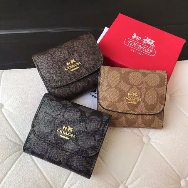 Dompet coach signature lipat mini free box / dompet coach mini free box / coach mini fold wallet