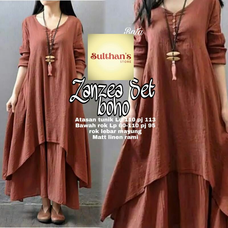 SET Tunik dan Rok Zanzai set Boho