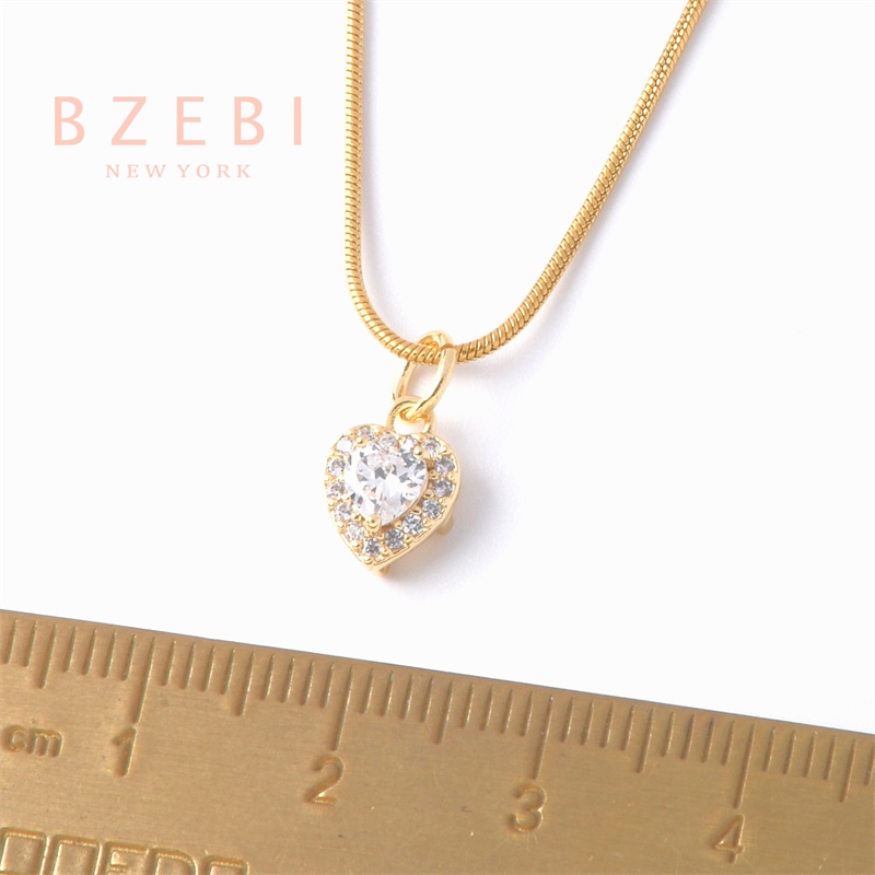 Bzebi Kalung Rantai Emas 18k Dengan Liontin Hati Aksen Berlian Imitasi 916 Hypoallergenic 146n