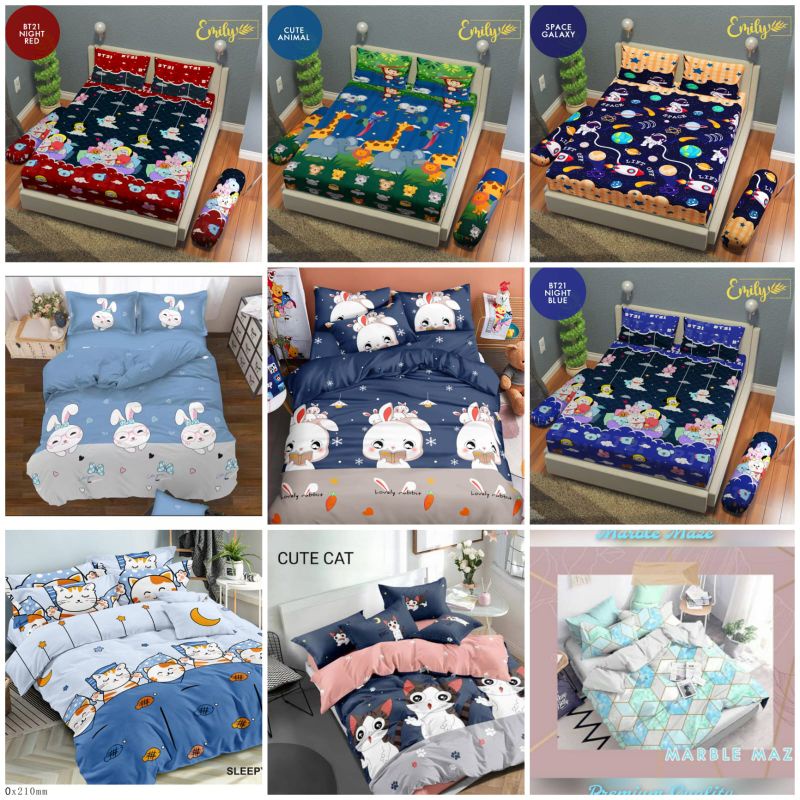 Sprei karakter bahan katun halus ukuran 180 x 200 free sarung bantal guling