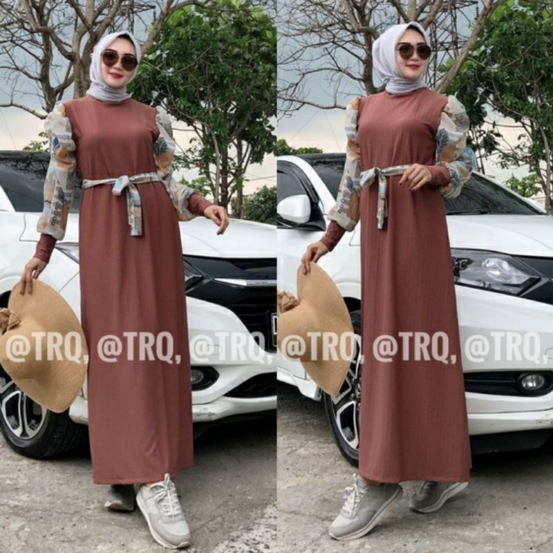 AJWA Dress by TRQ Gamis Simple Casual Polos Kombinasi Motif Bahan Premium Original Brand