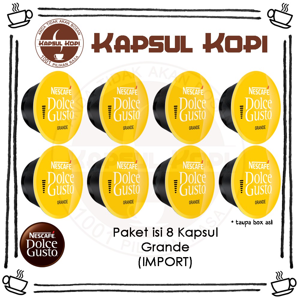 

Paket 8 Kapsul Grande KapsulKopi Impor Nescafe Dolce Gusto Coffee Capsule Import