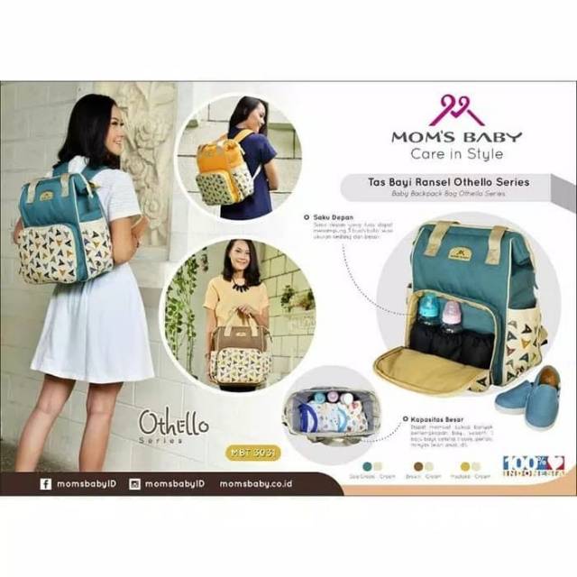 Tas Perlengkapan bayi diaper bag model ransel Moms Baby MBT 3031 Othello Series Makassar diaper bag