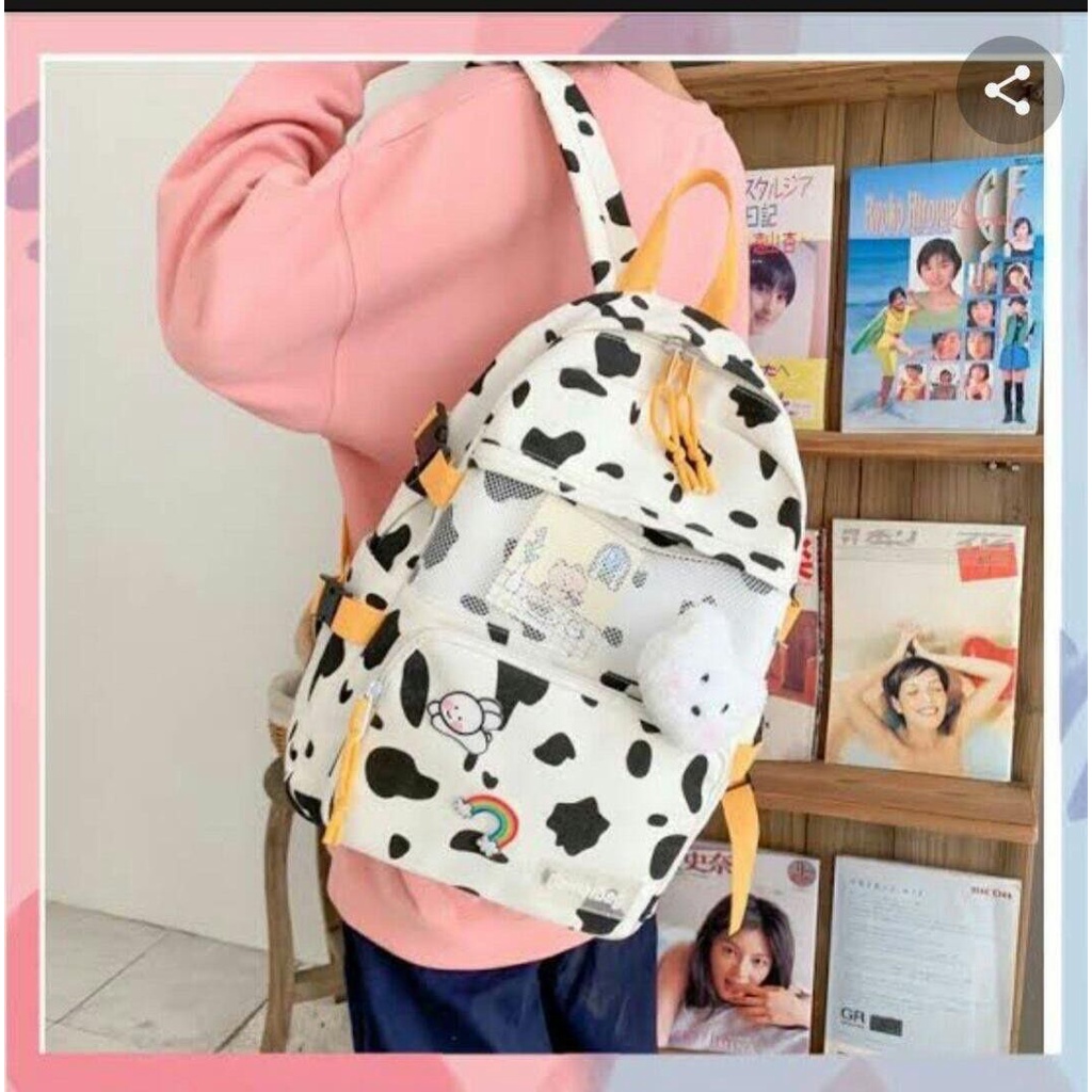 Tas Ransel Perempuan Terbaru Motif Sapi lucu Korean Style