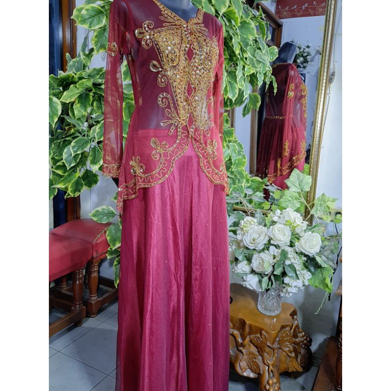 kebaya maroon dg rok glitter mewah
