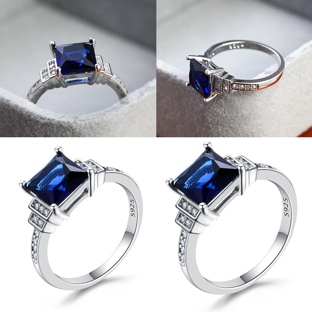 R-flower Zircon Rings Simple Blue Fashion Size 6-10 Perhiasan