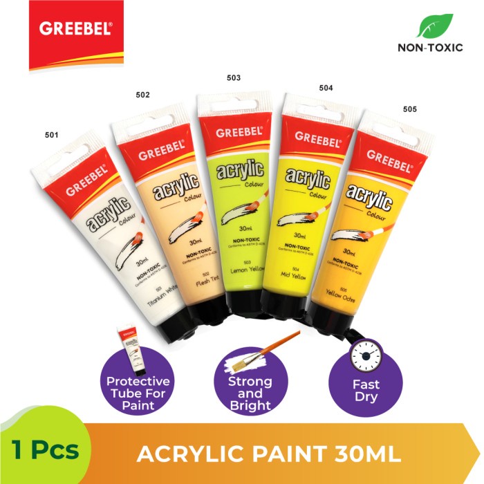 Cat Lukis Akrilik Greebel Tube 30ml Non Toxic 26 Warna