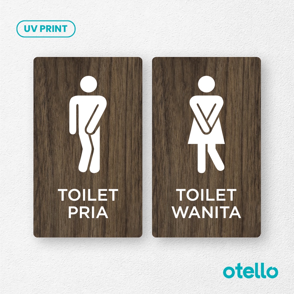 Otello - Papan Toilet Pria Wanita Icon Kebelet Sign Board Kayu Print Nama Ruang Signage Wooden Label Sticker Dinding