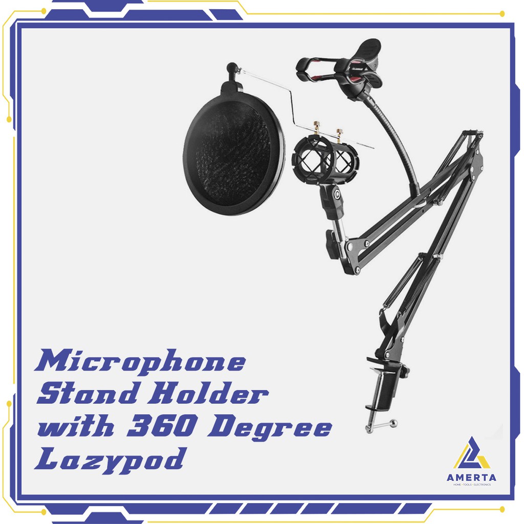 Condenser Microphone Stand Holder 360 Lazypod Clamp Professional Set - TaffSTUDIO  - Black