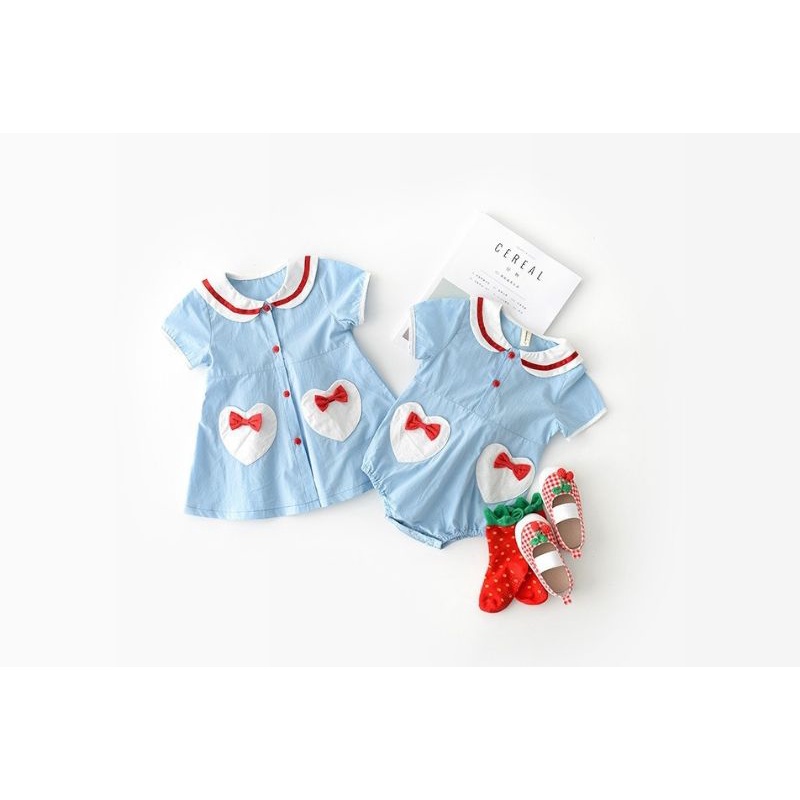 Romper dress blue sailor baby / Jumper dress pelaut biru