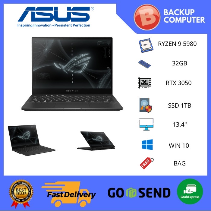 ASUS ROG FLOW X13 GV301QE R938GC31SA6TO TOUCH RYZEN 9 5980 32GB 1TBSSD RTX3050TI 4GB+EGPU W10+OHS 13