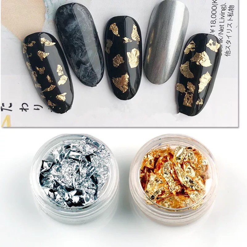 Nail Art Foil Paper gold dan silver Nail Decoration 3D