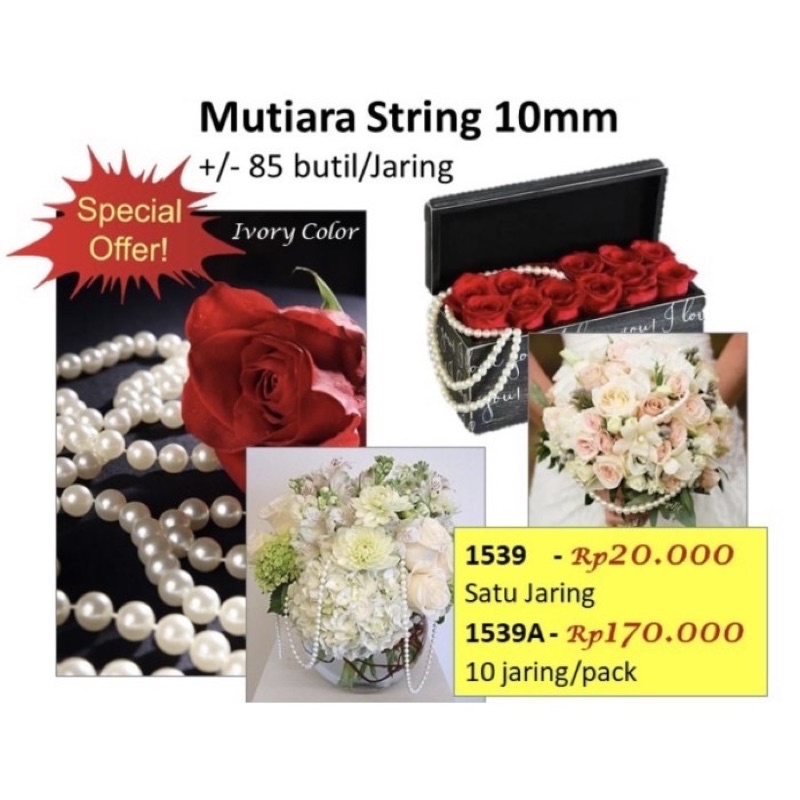 Mutiara String 10mm 1539A Mutiara Hiasan Aesthetic Pearl Dekorasi Kamar Dekorasi Mutiara Barang Flor