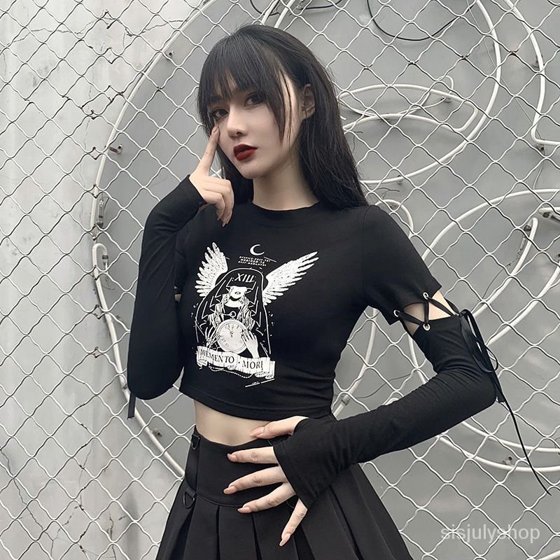 Awal musim gugur desain rasa niche awal musim gugur T-shirt wanita lengan dilepas lengan panjang gel