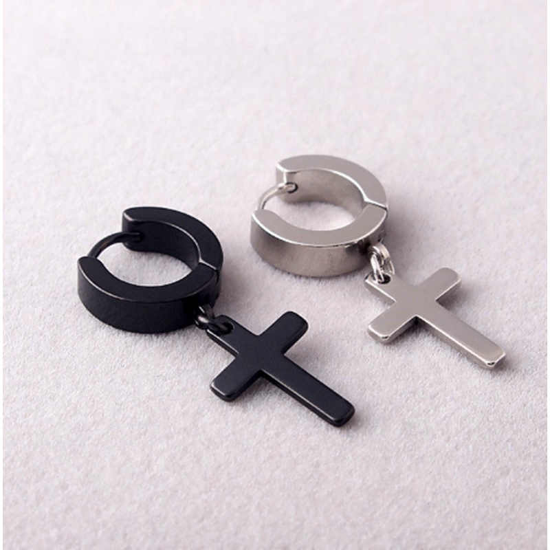 Men Punk Rock Earrings Stainless Steel Circle Round Cross Pendant Stud Earrings Hip Hop Earring Jewelry Gift