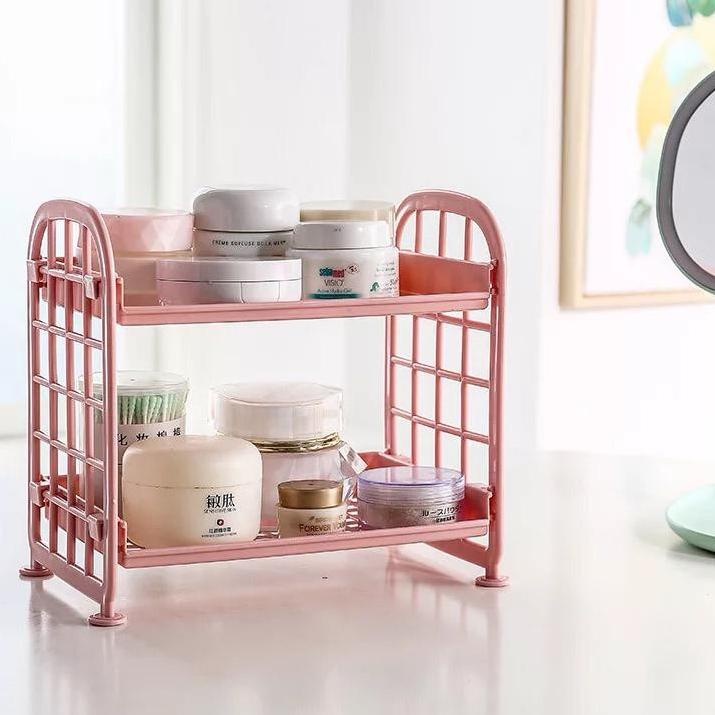 RAK SUSUN PLASTIK 2 TINGKAT MINI SERBAGUNA RAK DAPUR RAK BUKU WASTAFEL MULTIFUNGSI RAK KOSMETIK