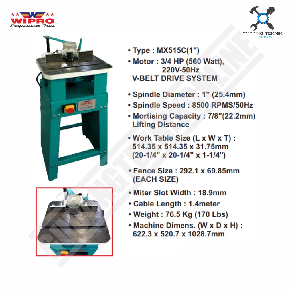 Mesin Profil Spindel Kayu Meja Duduk 1&quot; WIPRO MX-515C / Wood Spindle Shaper Router kayu WIPRO MX515C - Mesin Serut Kayu Wipro MX 515C