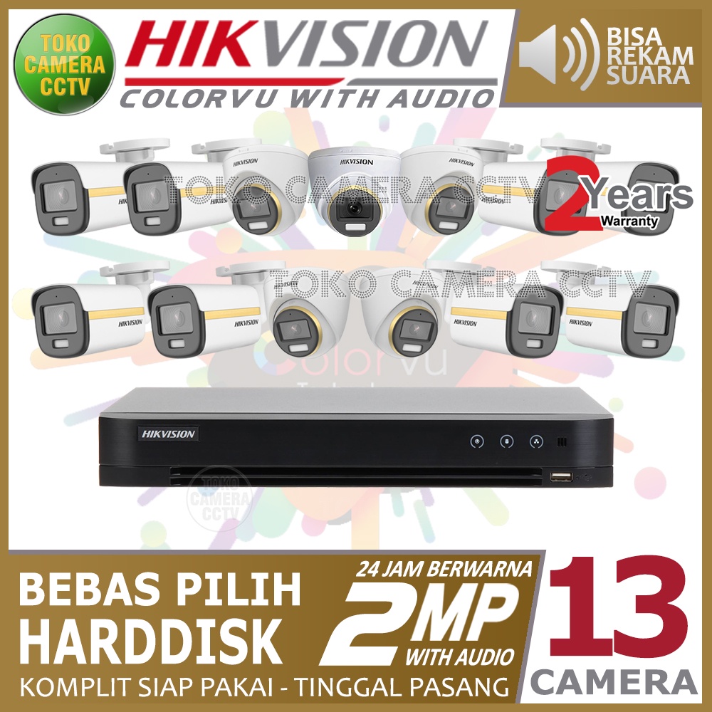 PAKET CCTV HIKVISION COLORVU AUDIO 2MP 16 CHANNEL 13 KAMERA