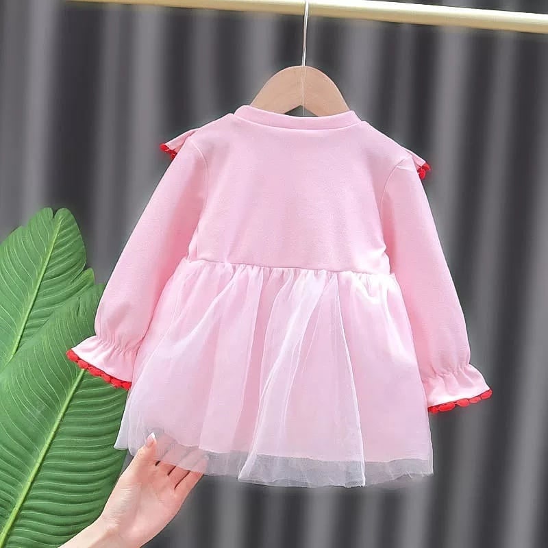 Promo !! Dress import baby cute / dress four strawberry pink renda ukuran 6bulan-2tahun / Dress anak perempuan