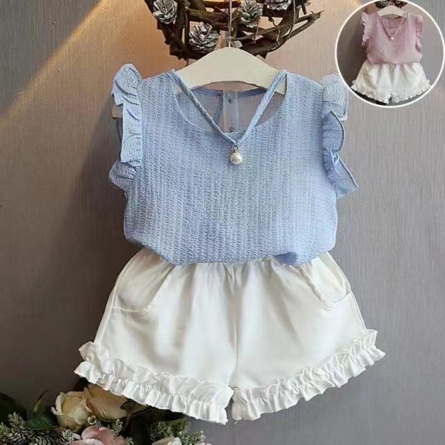 Bayi - 3 Tahun | Setelan Ri Ahn - Baju Anak Perempuan Korean Style Kids - Set Casual Premium Gaya Elegant Korea - Baju Anak Lengan Pendek