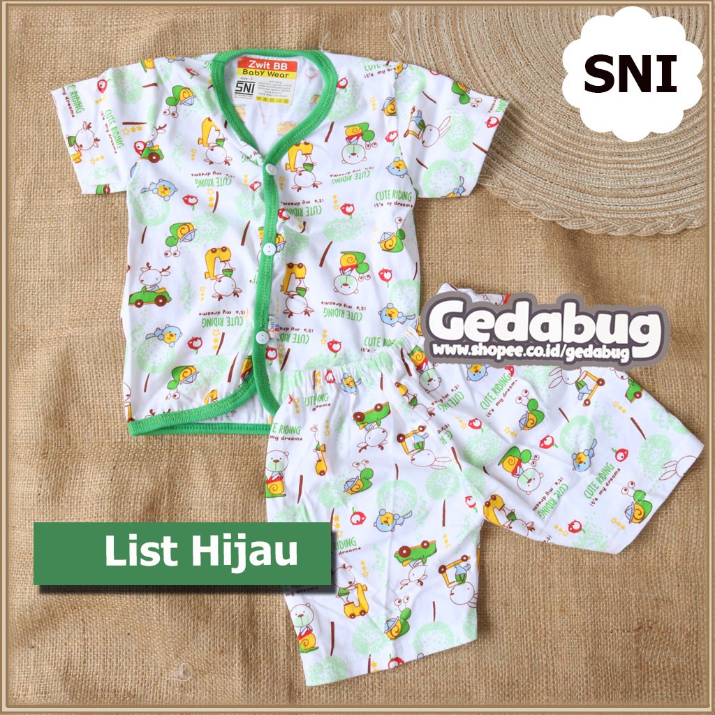 Setelan Zwit BB Pendek KANCING Motif Kecil / Baju Kancing Pendek + Celana Pendek piyama Bayi