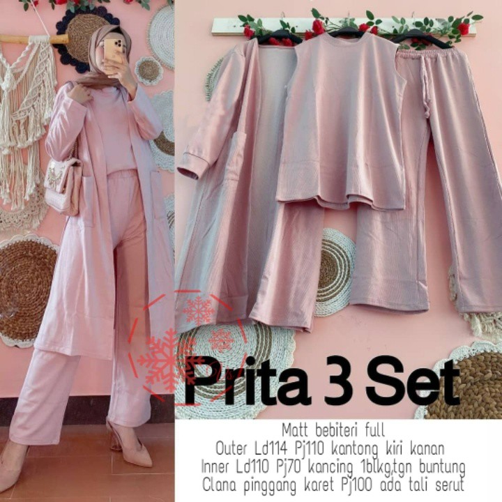 GAMIS REMAJA MODERN PRITA / SETELAN MUSLIM 3in1 / FASHION MUSLIN KEKINIAN