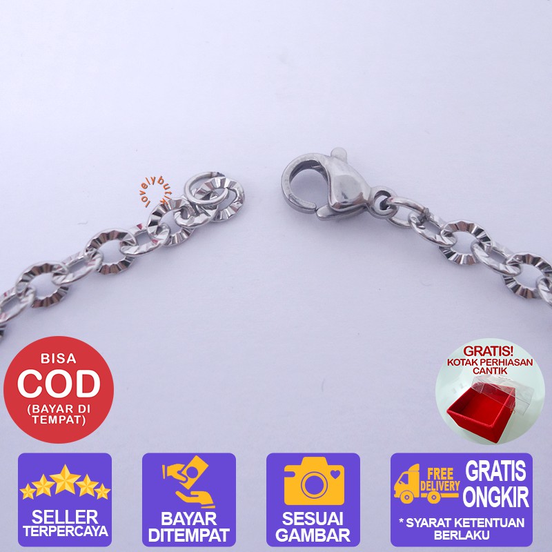 Lovelybutik  Gelang Titanium Asli  Anti Luntur Wanita  Polos Rantai Nori Donat BONUS KOTAK PERHIASAN