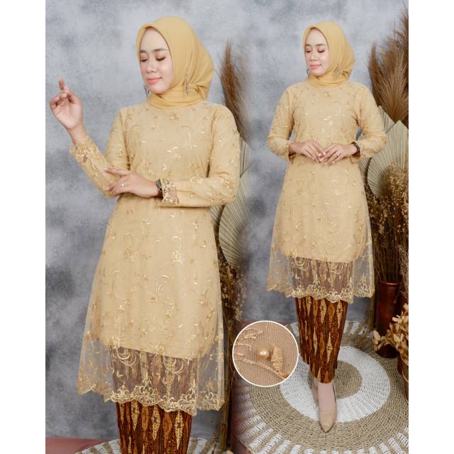 ( TERLARIS ) Set Kebaya Tunik + Rok Plisket batik / Set Tunik pesta /Set Tunik wisuda