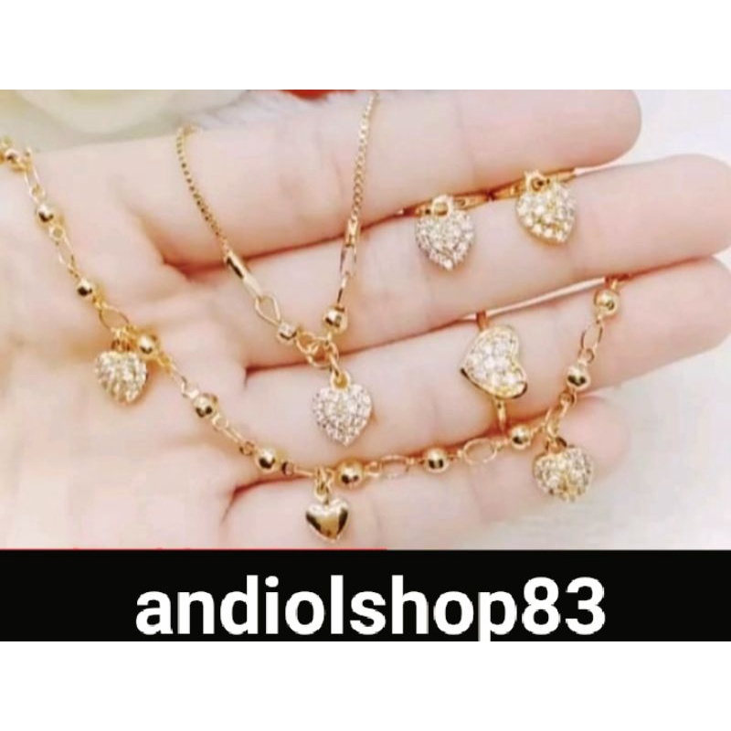 Perhiasan anak-anak titanium set lengkap motif love full permata lapis emas gold 22k pilihan model d