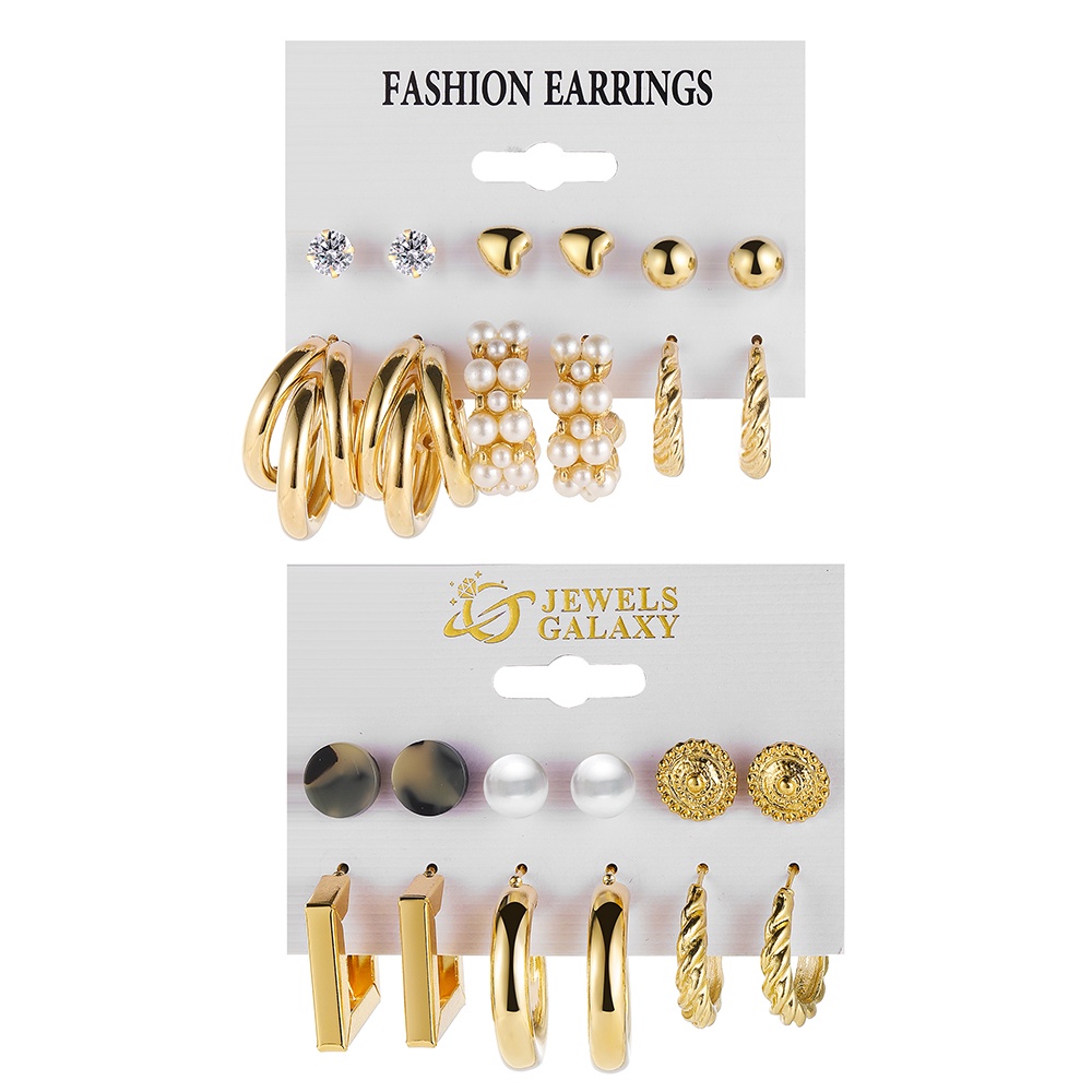 YEEZII 12 Pcs / Set Anting Stud Berlian Mutiara Bentuk Hati Warna Emas Untuk Aksesoris Perhiasan Wanita