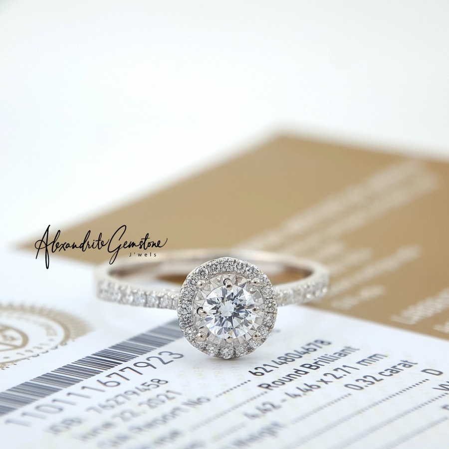 AG Jewellery D1221004 Cincin Berlian GIA Certificate 0.32 D VVS2 3EX