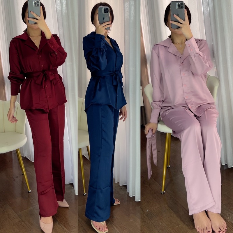 SEI OneSet Silk Setelan Silk DIOR Lembut Tebal Busui Friendly Pajamas Silk